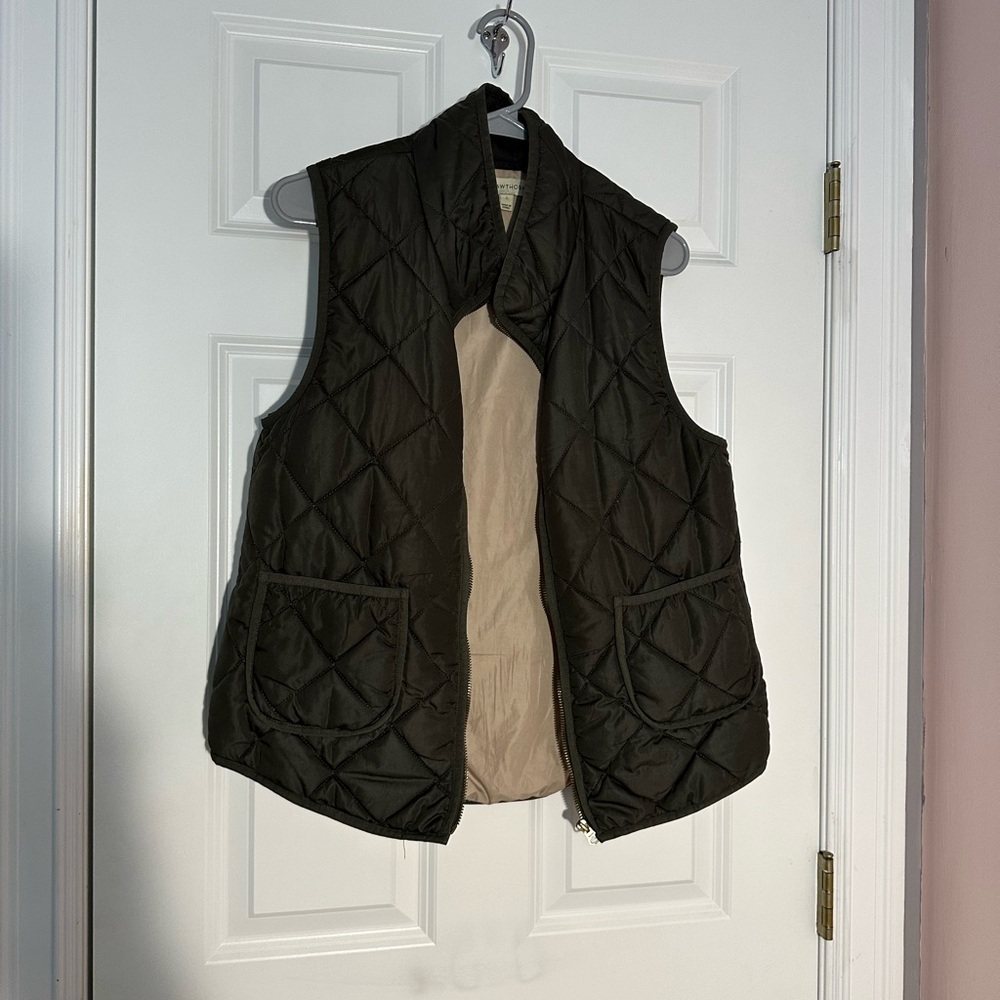Army Green Quilted Zippered Pocketed Vest